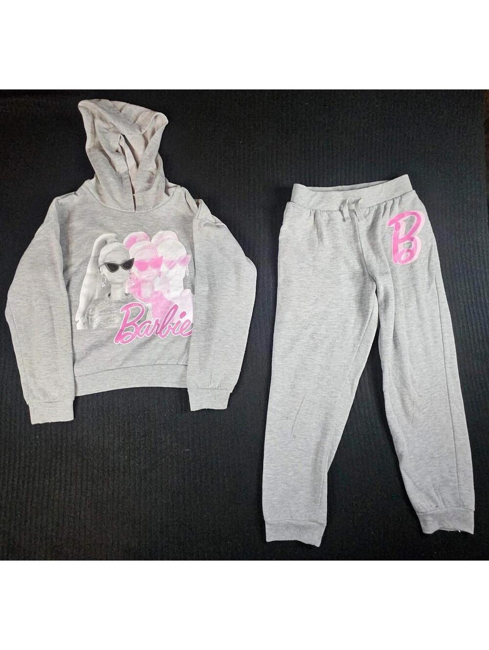 ✨🎀 Barbie Gray Hoodie & Jogger Set Girls Size 12 Pink Logo 🎀✨
